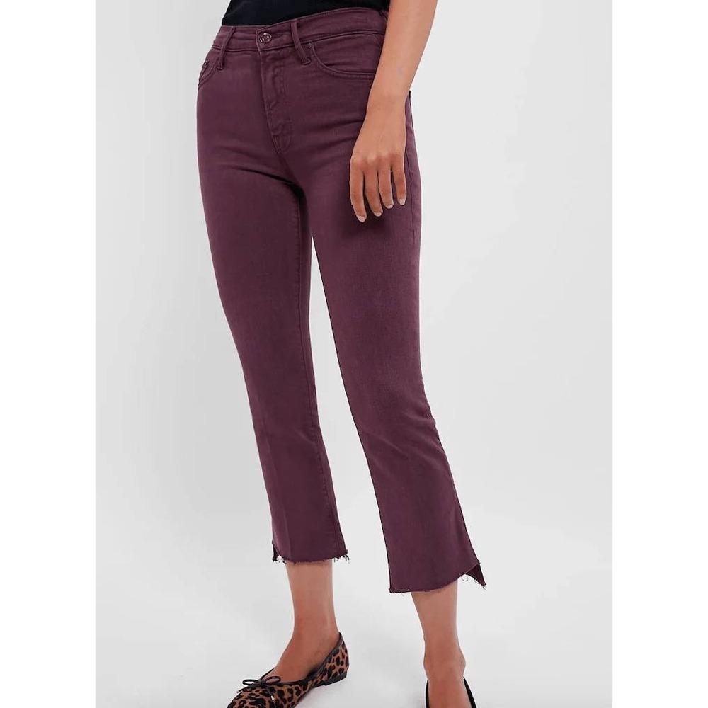 MOTHER The Insider Crop Step Fray Jeans Mauve Wine Purple 26 1157-1543